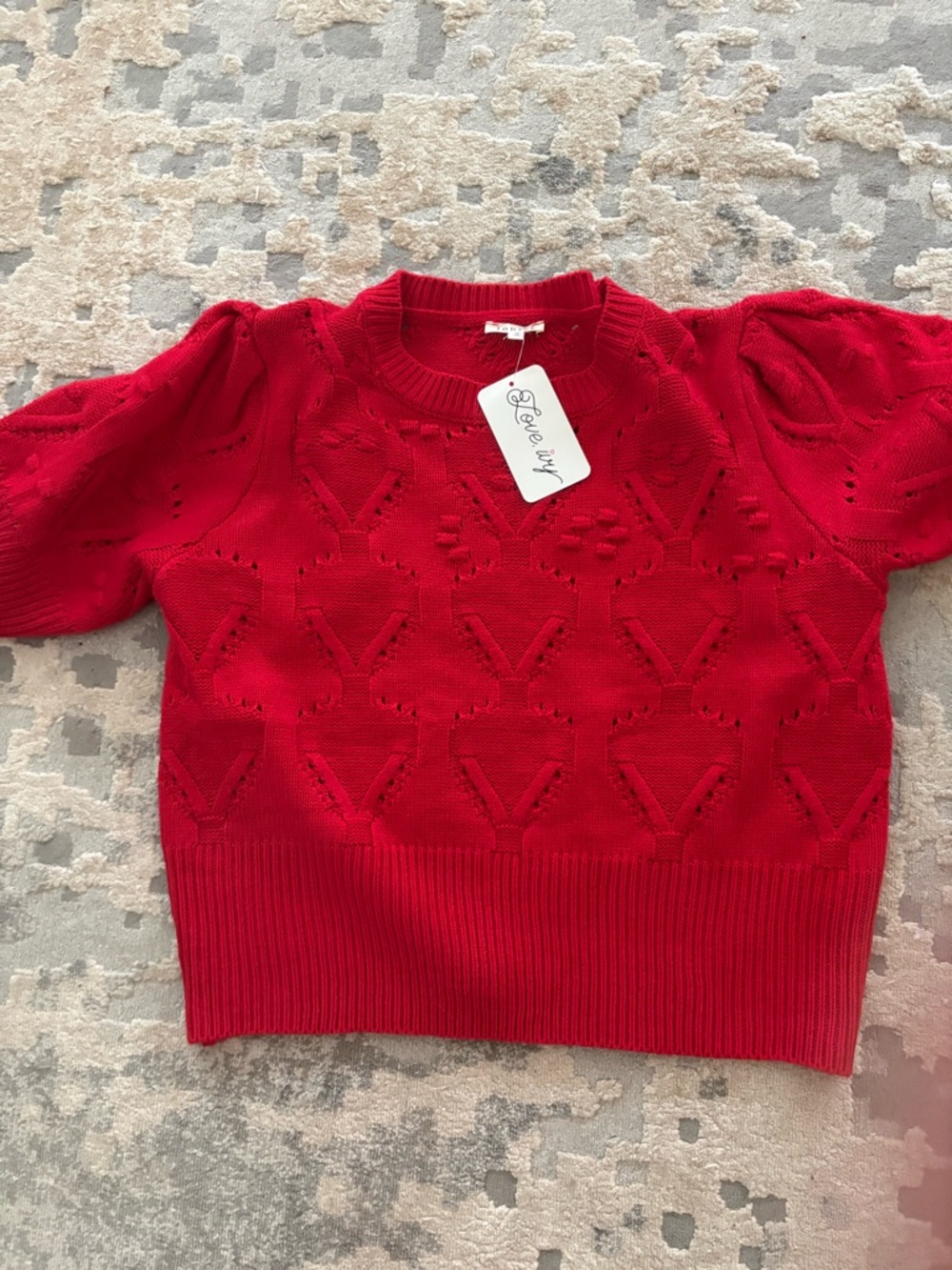 JODIFL Red Knit Heart Pattern Sweater